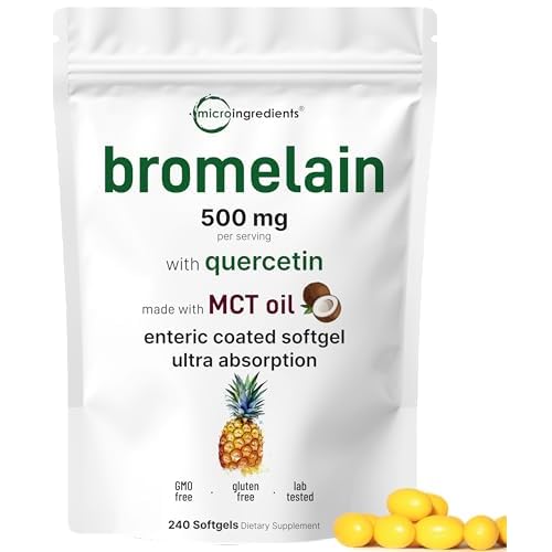 Bromelain 500mg with Quercetin & MCT Oil, 240 Enteric Coated Softgels | Ultra Absorption Bromelain Supplement | Natural Digestive Enzymes for Digestio