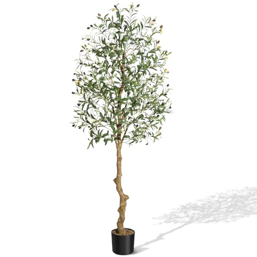 Garvee Olive Trees Artificial Indoor, 6FT Tall Olive Tree Plants, Faux Olive Tree with Realistic Trunk, Leaves, Fruits for Home Office Decor