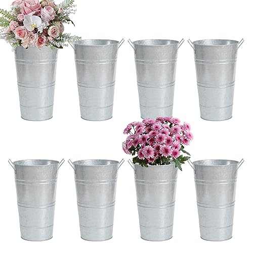 Notakia 8 Pcs 12 Inch Large Galvanized Metal Vases Farmhouse French Flower Bucket Vases for Cut Flowers for Home Decor and Wedding Table Centerpiece D