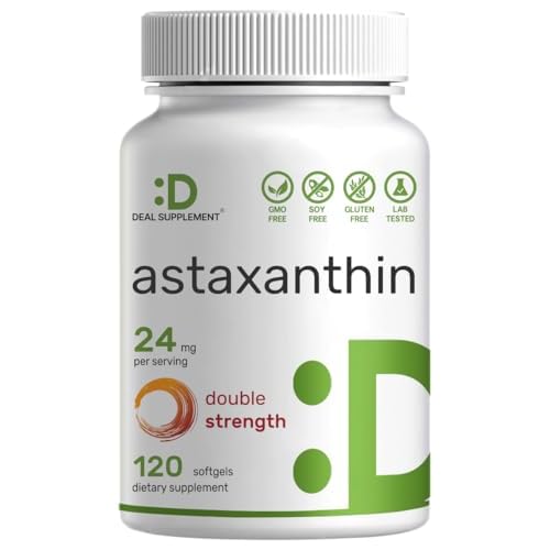 DEAL SUPPLEMENT Astaxanthin 24mg Per Serving (12mg Per Cap), 120 Softgels – Double Strength Microalgae – Antioxidant Supplements for Skin, Eyes, J