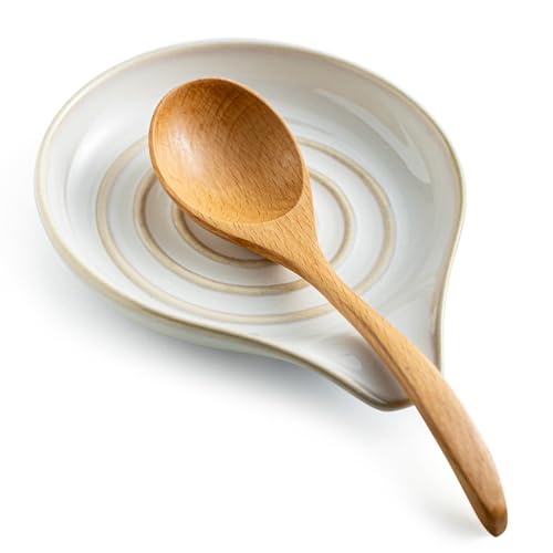 LAUCHUH Spoon Rest for Stove Top, Ceramic Spoon Holder Large Spault Rest for Kitchen Counter Coffee Spoon Holder Cooking Utensil Rest Modern Farmhouse