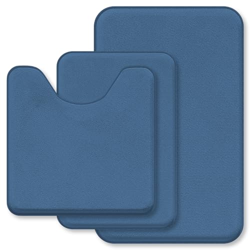 Bathroom Rugs Sets 3 Piece, Soft Absorbent Memory Foam Bath Mats Set, Dry Fast Bath Mat, Machine Washable Bath Rug Set for Bathroom （Misty Blue） M