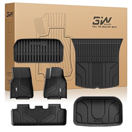 3W Floor Mats & Boot Liner Fit for Tesla Model Y 2021-2024 (Not for Juniper), Thorex™ Pet Friendly All Weather Floor Liner Boot Mats, Heavy Duty Wat