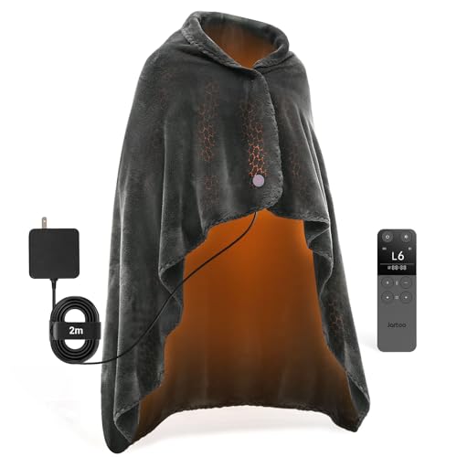 Jartoo Nano Heated Blanket Electric Throw, Portable Washable Heated Shawl Wraps - 24V Safe & Eco, 30s Far Infrared Heating, Cordless Remote with 6 Hea