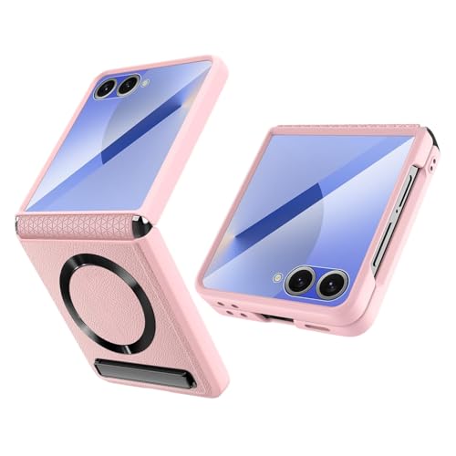 for Samsung Galaxy Z Flip 7 Case with Spring-Loaded Retractable Hinge Protection & Built-in Front Screen Protector & Kickstand, Magnetic Compatible wi