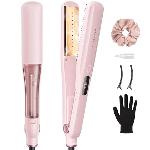 Wavytalk Steam Sesh Hair Straightener, Steam Reduces Damage, Nourishes Hair, and Expedites Straightening, 1.38'' Nano Titanium Flat Iron with Detachab
