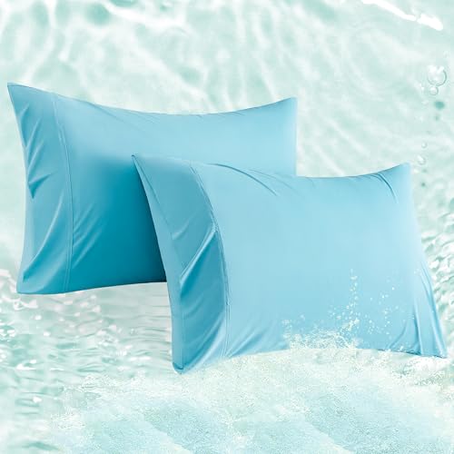 Accuratex Cooling Pillow Cases Standard Size Set of 2,Envelope Soft Breathable Cooling Pillowcase for Hot Sleepers,Blue Ultra Slip Pillow Covers for H