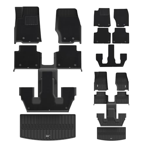 3W Floor Mats & Cargo Liner – Full Set (1st, 2nd & 3rd Row with Carpet) for Jeep Grand Cherokee L 2021-2025(Only for 6 Seat), Custom Fit TPE, All-We