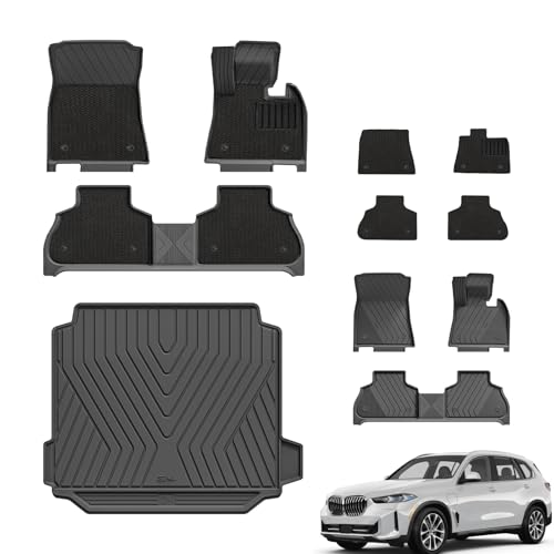 3W Floor Mats & Boot liner & Carpets Fit for BMW X5 G05 2019-2025, All Weather Dog Friendly TPE Liner Waterproof Anti-Slip Easy Clean Heavy Duty Trunk