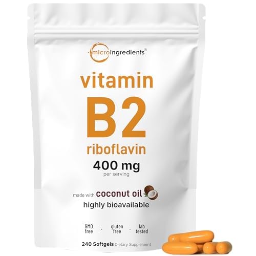 Vitamin B2, Riboflavin 400mg | 240 Softgels with Coconut Oil | Highly Bioavailable | Extra Strength Vitamin B Energy Supplements | Essential B Vitamin