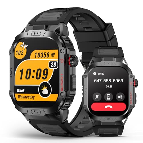 SOUYIE Military Smart Watch for Men Answer-Make Call, 2.02" Outdoor Sport Smartwatch with Flashlight, Heart Rate Blood oxygen Blood Pressure Sleep, 10