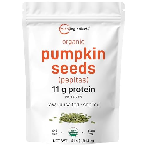 Organic Pumpkin Seeds, 4lbs | Raw, Unsalted, & Shelled – Whole Pepitas | Pumpkin Seeds to Eat | Great for Baking, Smoothies, & Salad Toppings | Natu