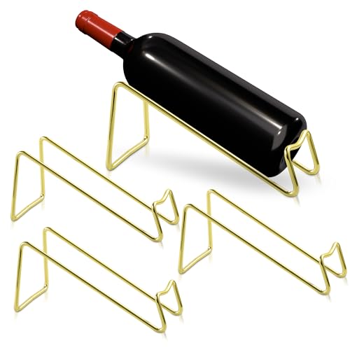 TONLEA Countertop Wine Rack, 4 Pcs Wine Bottle Holder, Metal Small Wine Rack, Tabletop Wine Storage Stand for Cabinet, Pantry, Bar, Gold 4PC Gold