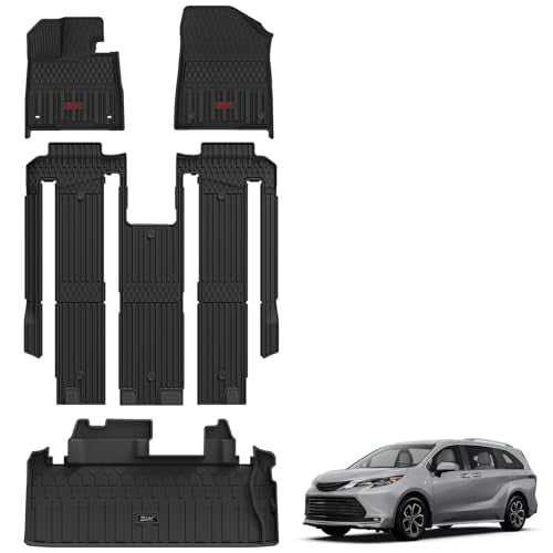 3W Floor Mats & Cargo Liner Fit Toyota Sienna 7 Seat 2021-2024 2025 (Except for 2025 Platinum Edition), TPE All Weather Custom Fit Floor Liner for Sie