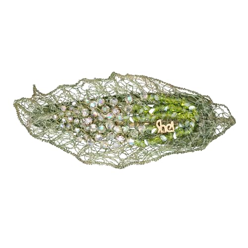 Handmade Leaf Hair Clip for Women, SHE'S FREE STYLE JUST FOR YOU Hand-Beaded Crystal Green Hair Clips with hand-Knitting, Original Sparkling Woven cla