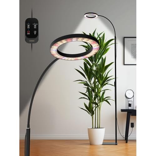 GLOWRIUM Grow Lights for Indoor Plants, 24W Full Spectrum LED Grow Light, Stepless Dimming,3 Lighting Mode and Adjustable Height, Plant Light with 3-9