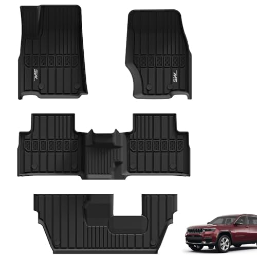 3W Floor Mats Fit for Jeep Grand Cherokee L 7 Seat 2021-2025 All Weather TPE Custom Fit Floor Liner for 1-3 Rows Full Set Car Mats Black(NOT Fit for 6