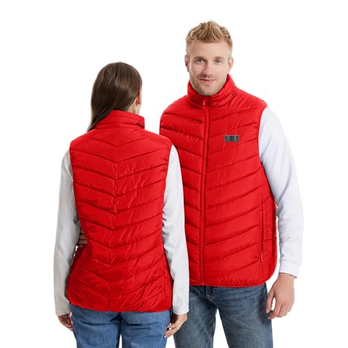 Heated Vest for Men Women, Dual Control 11 Heating Zones USB Electric Puffer Vest, Lightweight Winter Outerwear Jacket Red XX-Large
