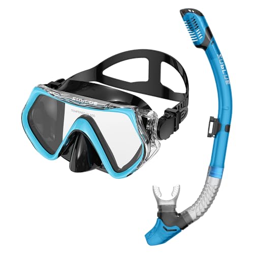 sublue Snorkeling Gear for Adults Anti-Fog Scuba Diving Mask Dry-Top Snorkel Set Scuba Diving Snorkel mask Sky Blue