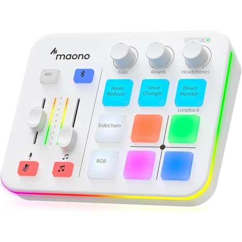 MAONO Gaming Audio Mixer, Audio Interface with Pro-preamp, RGB, Bluetooth, 48V Phantom Power for Live Streaming, Podcasting, Content Create, Gaming Ma