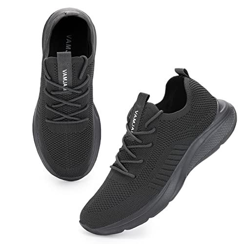 VAMJAM Men's Running Shoes Fashion Sneakers Lightweight Breathable Flying Knitting Lace Up Mesh Walking Shoes Workout Casual Sports Shoes 12 Allgrey02