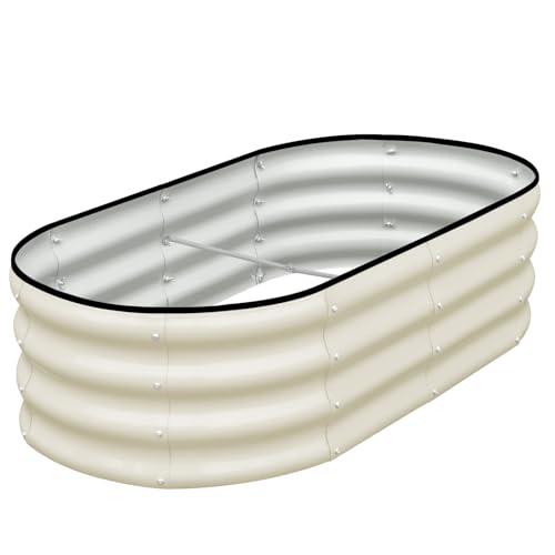 SnugNiture Galvanized Raised Garden Bed, 4x2x1ft Oval Metal Planter Box for Planting Outdoor Plants Vegetables White 4x2x1ft