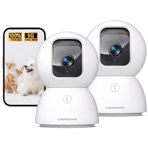 5G Security Camera Indoor 2-Pack, No-Monthly-Fee AI Tracking Facial Recognition, 3K Pet-Dog Camera with Speaker-Phone App, PTZ WiFi Baby Monitor Camer