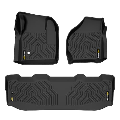 TPE Floor Mats Cargo Mats, Compatible with Ford F250 F350 Super Duty Crew Cab Models 1999-2007, 1st & 2nd Row 3PCS, All Weather Full Cover Protection,