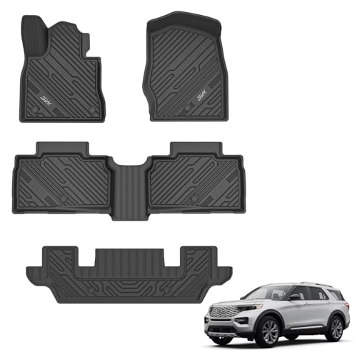 3W Ford Explorer Floor Mats - All Weather TPE Liners, Custom Fit for 6 Passenger 3-Row Explorer (2020-2025) & Hybrid Ford Explorer 6 Seat Floor Mats