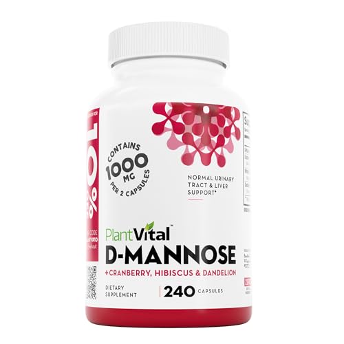 Plantvital D Mannose Capsules with Cranberry - D-mannose 1000mg Capsules - High Potency for Bladder, Kidney and Urinary Tract Support. Cranberry Powde