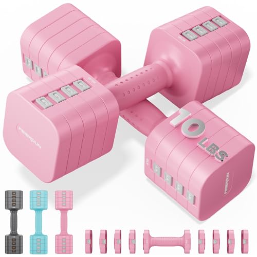 FEIERDUN 5-in-1 Adjustable Dumbbell Set of 2, 20LBS-10LBS Hand Weights for Women, 1s-Adjust Dual-Stable Dumbbell Set for Women Home Gym & Outdoor B-Cu
