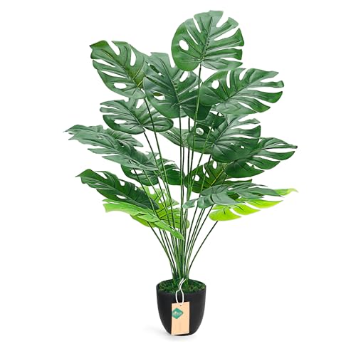 Der Rose Fake Plants 28'' Large Faux Plants Artificial Monstera Plants Indoor Tall in Black Pots for Home Office Bathroom Patio Floor Outdoor Decor Bl
