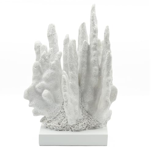 Lukitas White Coral Reef Statue and Sculpture Decor, Nautical Beach Coastal Ocean Themed Home Decoration, Tabletop Ornament for Wedding Living Room Of