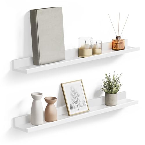 SONGMICS Floating Shelves Set of 2, Wall Shelves Ledge 3.9 x 31.5 Inches with Front Edge, for Picture Frames, Books, Spice Jars, Living Room, Bathroom