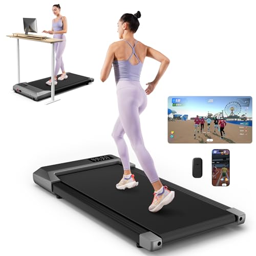 DeerRun 2025 Upgrade Walking Pad, Smart Under Desk Treadmill for Home Office, No-Assembly Treadmills with APP and Remote Control, LED Display, 2.5 HP