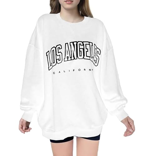 EXARUS Girls Crewneck Oversized Sweatshirt Sets Long Sleeve Pullover Tops 2 Piece Outfit Sweatsuit 7 Years A-white