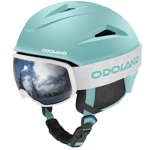 Odoland Snowboard Helmet, Ski Helmet with Ski Goggles for Adults & Youth, Durable PC Shell & EPS Foam, Safety Snow Helmets Goggles for Men Women Light