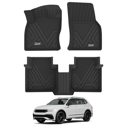 3W Floor Mats Compatible for Volkswagen Tiguan 2018-2024 All Models, TPE Custom Fit All Weather Floor Liner 1st & 2nd Row Full Set Car Liners, Black 1