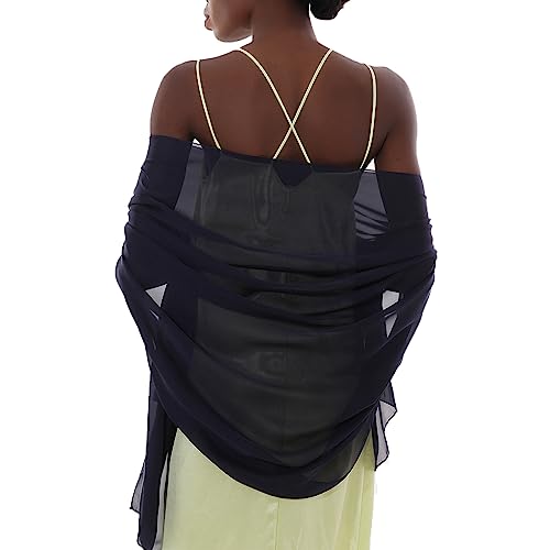 Womens Scarf Pashmina Shawls and Wraps for Evening Dresses Like Chiffon Silk Scarf for Bridal Wedding Navy