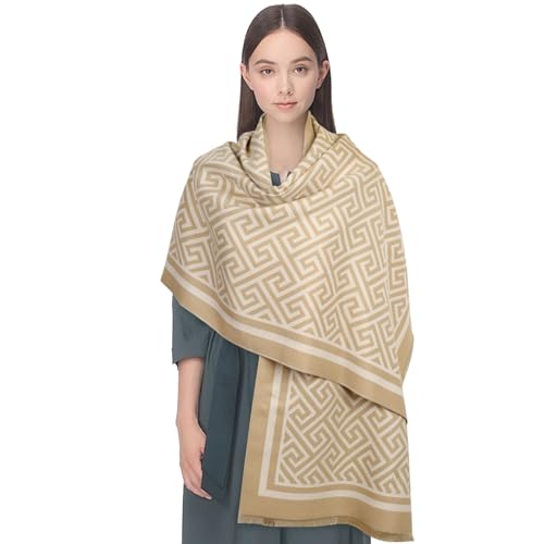 EXTREE Women's Scarf Pashmina Shawls and Wraps for Evening Dress Bridesmaid Wedding Bridal Winter Warm Long Large Scarves Khaki Back Word Grid