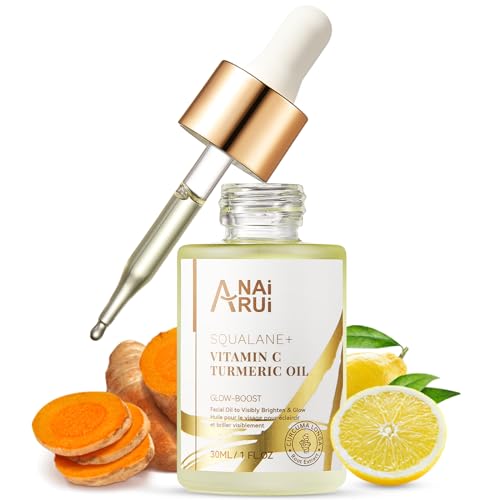 ANAI RUI Squalane Vitamin C Turmeric Facial Oil Moisturizer for Face, Hydrates, Firms Skin, 1fl.Oz. Yellow