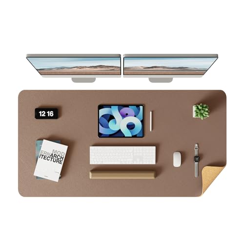 YSAGi Double-Sided Desk Pad, Leather Desk Mat, Eco Cork Desk Pad Protector,Large Mouse Pad,Waterproof Desk Blotter for Office-Home (Coffee+Cork, 47.2"
