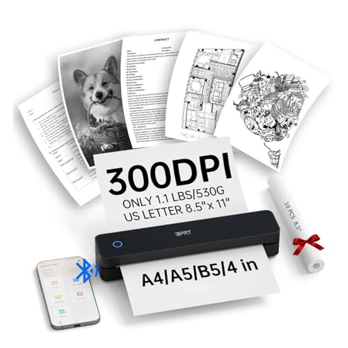 iDPRT Portable Printer Wireless for Travel, 300DPI Inkless Bluetooth Thermal Printer, Compatible with iOS, Android, PC, Small Mobile Printers Supports