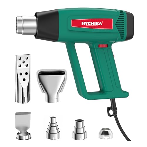 HYCHIKA Heat Gun, 1800W Heating Crafting Gun with 6 Nozzles, Stepless Adjustment 140℉-1112℉, Hot Air Gun for Shrink Tubing, Shrink Wrap, Soldering