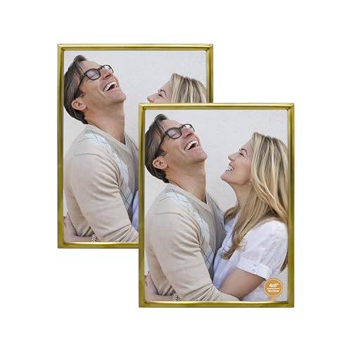 DECANIT 4x6 Picture Frame Metal,Thin Profile Photo Frame 4 by 6 Inch, Display for Wall Mounting or Tabletop Pack of 2,Gold 4*6 2PACK Gold