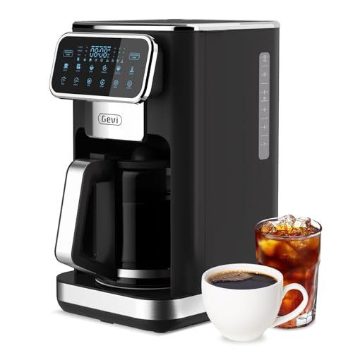 Gevi 12 Cup Programmable Drip Coffee Maker with Touch Screen, Fast and Strong Brew, Auto Shut-Off, 4-Hour Keep Warm Plate, Iced Coffee Option, Anti-Dr