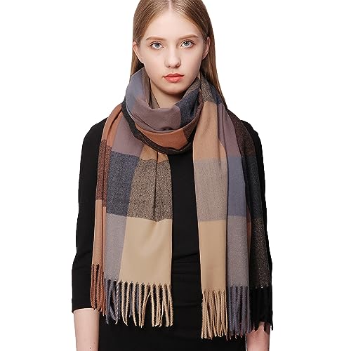 RIIQIICHY Plaid Scarfs for Women Fall Winter Scarves Pashmina Shawls and Wraps for Evening Dresses Plaid Scarf-4