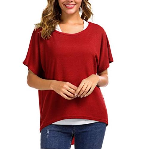UGET Women's Oversized Baggy Tops Loose Fitting Pullover Casual Blouse T-Shirt Sweater Batwing Sleeve Small 01-wine Red