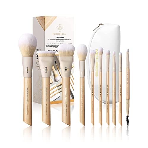 EIGSHOW Makeup Brushes Set, 10PCS Professional Makeup Brushes Kit with Corn Silk Fiber Vegan Brushes for Foundation Powder Concealers Eye Shadows Liqu