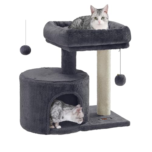 Feandrea Cat Tree Tower with Sisal Scratching Post, Cat Condo with Padded Perch, for Small Spaces, Kittens, Smoky Gray UPCT50G